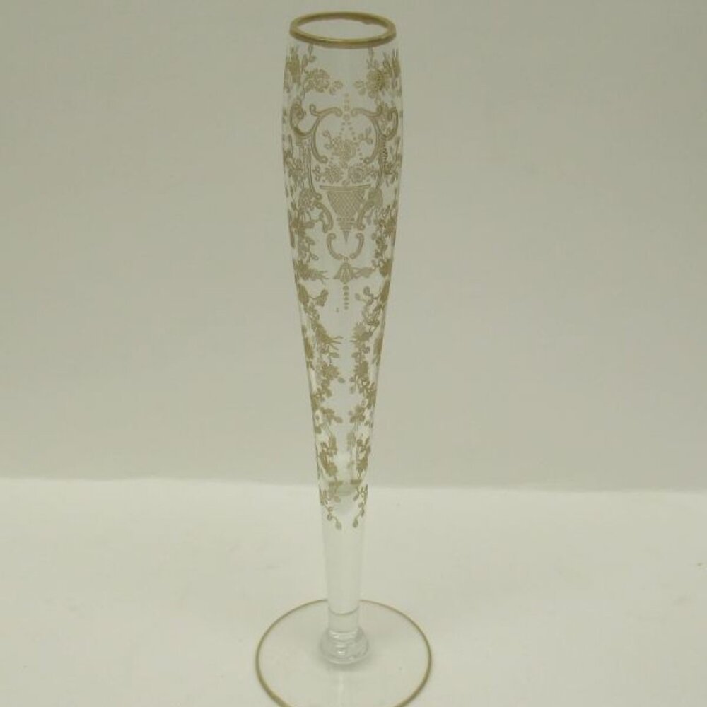 Paden City Elegant Glass Crystal Etched BRIDAL BOUQUET Gold Encrusted 10 In Vase